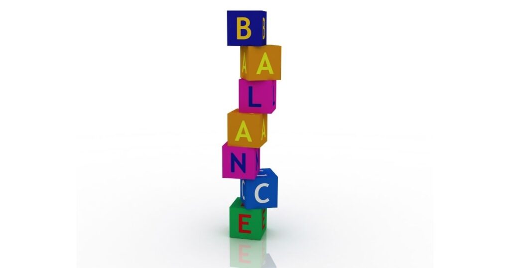 word blocks that spell balance stacked